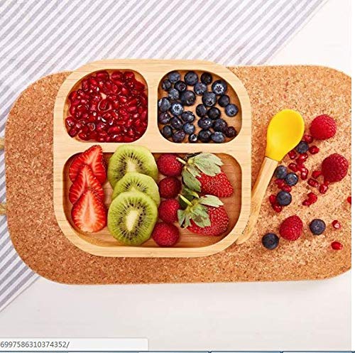 Youkoo kitchen Baby Toddler Stay Put Dish, Kids Suction Plate, Bamboo Cute Tableware - Image 3